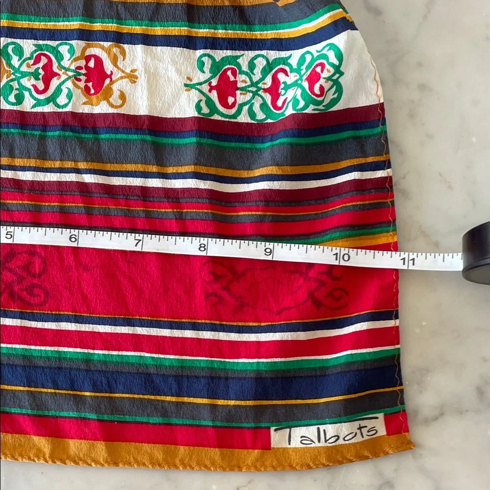 TALBOTS Vintage Oblong Silk Geometric Scroll Motif Multicolor Scarf
